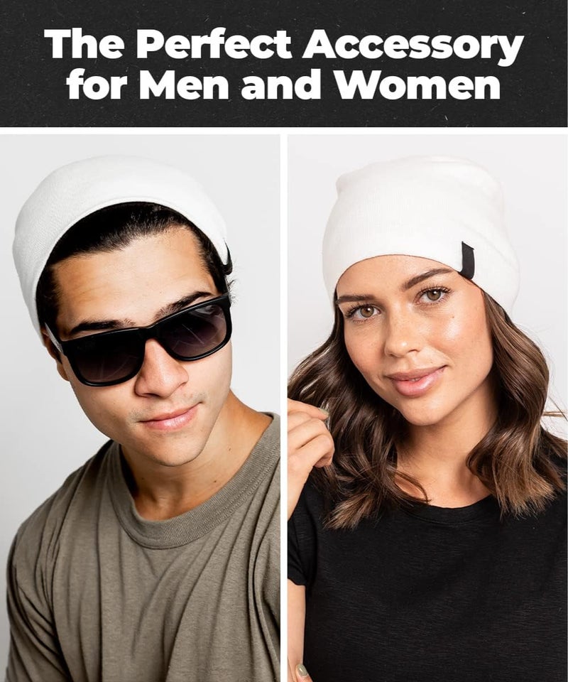 Revony Warm Slouchy Beanie Hat - Deliciously Soft Daily Beanie in Fine Knit White - Image 3